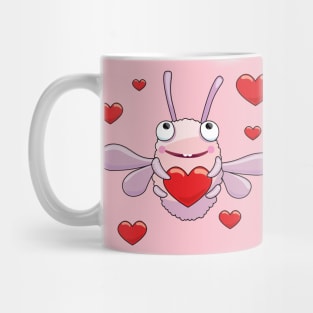 Lovely little pink moth with a big red heart Mug